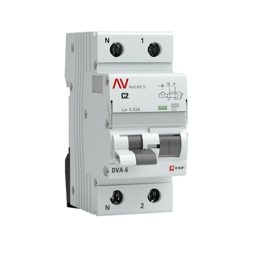 EKF Автомат дифференциальный DVA-6 1P+N 2А  (C) 30мА  (AC) 6кА AVERES (rcbo6-1pn-2C-30-ac-av)