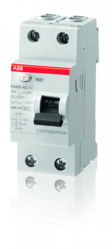 ABB Выключатель дифференциального тока  (УЗО) 2п 25А 30мА FH202  (FH202 AC-25/0,03)  (2CSF202004R1250)