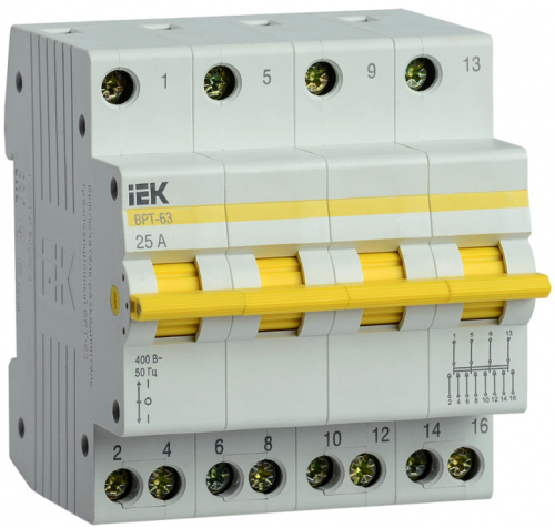 IEK Выключатель-разъединитель трехпозиционный ВРТ-63 4P 25А (MPR10-4-025)