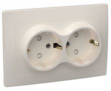 IEK Розетка 2-местная с заземляющим контактом с защитной шторкой 16А керамика КВАРТА кремовый IEK  (РСш1