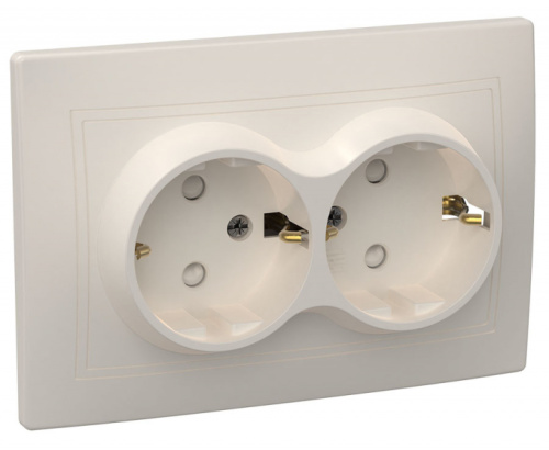 IEK Розетка 2-местная с заземляющим контактом с защитной шторкой 16А керамика КВАРТА кремовый IEK  (РСш1