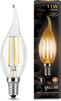 GAUSS Лампа светодиодная LED 11Вт E14 720lm 2700K Filament Свеча на ветру  (104801111)