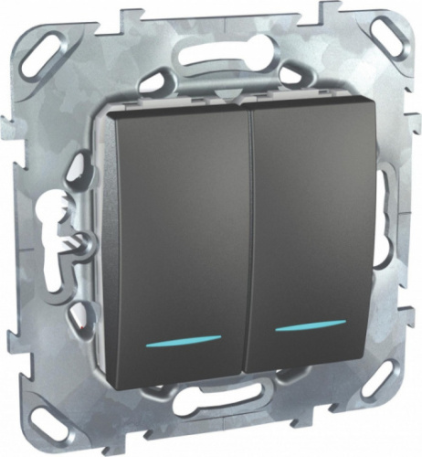 SCHNEIDER ELECTRIC UNICAtop Переключатель двухклавишный с индикацией в рамку графит (MGU5.0303.12NZD) SCHNEIDER ELECTRIC UNICAtop Переключатель двухклавишный с индикацией в рамку графит (MGU5.0303.12NZD)