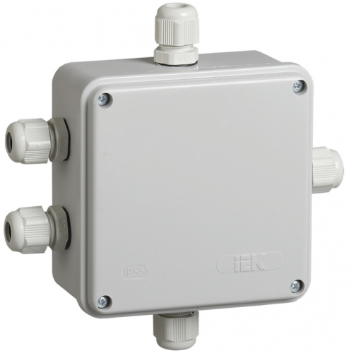 IEK Коробка КМ41330 распаячная для открытой проводки 100х100х50мм IP55 (RAL7035 гермовводы PG9 5 шт) (UKO10-100-100-050-K51-55)