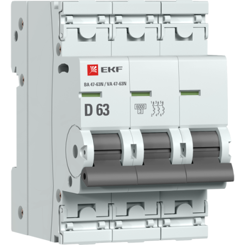 EKF Автоматический выключатель 3P 63А (D) 6кА ВА 47-63N PROxima (M636363D)