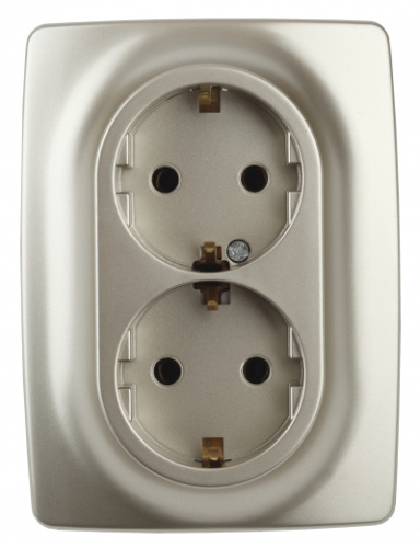 ЭРА Розетка 2X2P+E Schuko со шторками , 16A-250В, , шампань, 12-2108-04 (Б0036445)