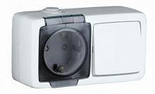 HEGEL Alfa Блок с пылевлагозащитой, розетка одноместная, с заземляющими контактами, выключатель одноклавишный, белый (БА 16-211)