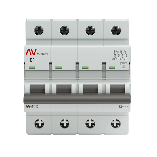 EKF Выключатель автоматический AV-6 DC 4P 1A  (C) 6кА AVERES (mcb6-DC-4-01C-av) фото 2 EKF Выключатель автоматический AV-6 DC 4P 1A  (C) 6кА AVERES (mcb6-DC-4-01C-av) фото 2
