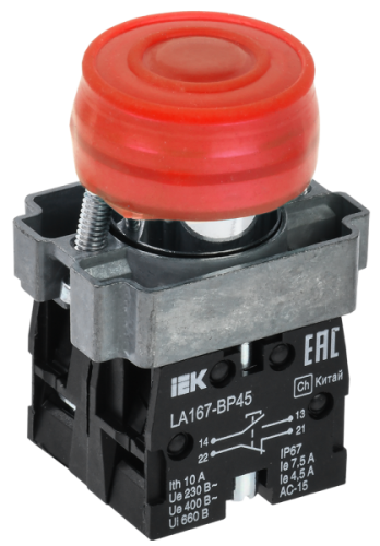 IEK Кнопка LA167-BP45 d=22мм 1з+1р красная (BBT20-BP45-3-22-67-K04)
