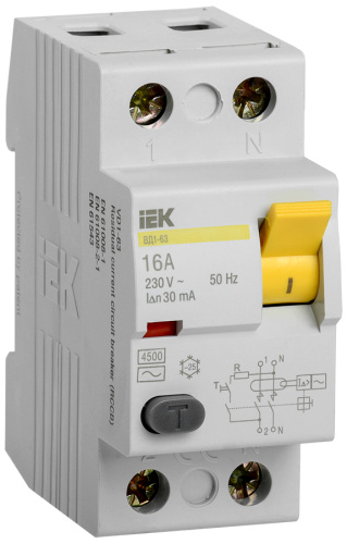 IEK Выключатель дифференциального тока (УЗО) 2п ВД1-63 16A 30мA (MDV10-2-016-030)