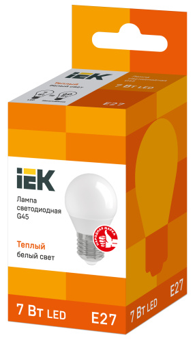 IEK Лампа светодиодная LED 7вт E27 тепло-белый матовый шар ECO (LLE-G45-7-230-30-E27) фото 3