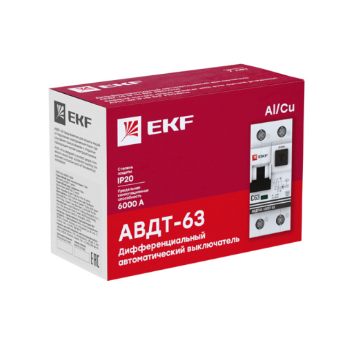 EKF Выключатель автоматический дифференциальный АВДТ-63 63А/100мА C электромеханический тип A 6кА PROxi (DA63-63-100em) фото 4