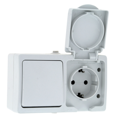 EKF Венеция Блок Розетка-выключатель одноклавишный 16А с заземлением IP54 белый (EVRV16-050-10-540)