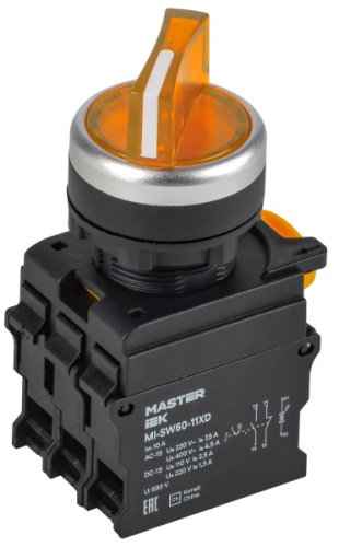 IEK Переключатель с подсветкой на 2 положения 1NO+1NC жёлтый MASTER  (MI-SW60-11XD-3-14-2-K05)