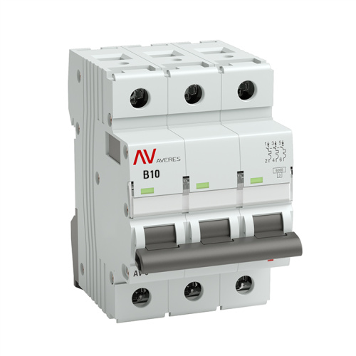EKF Выключатель автоматический AV-10 3P 10A  (B) 10кА AVERES (mcb10-3-10B-av)