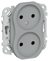 FLITE Розетка 2-местная без заземления без защитных шторок безвинтовое крепление 10А  серый (FI-R20-10-1-K03)