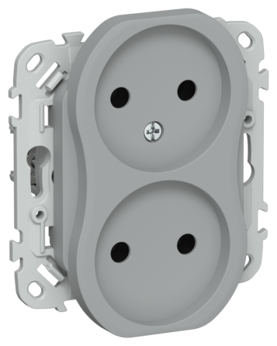 FLITE Розетка 2-местная без заземления без защитных шторок безвинтовое крепление 10А  серый (FI-R20-10-1-K03)