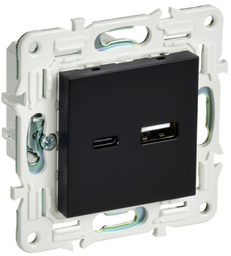 IEK SKANDY Розетка USB A+C 18Вт SK-R13Bl черный  (SK-U22-018-K02)
