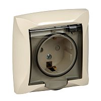 SCHNEIDER ELECTRIC ДУЭТ Розетка с заземлением со шторками с крышкой IP44 бежевая (WDE000248)