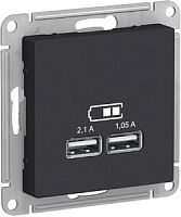 SCHNEIDER ELECTRIC Розетка ATLASDESIGN USB 5В 1 порт x 2,1 А 2 порта х 1,05 А механизм карбон (ATN001033)