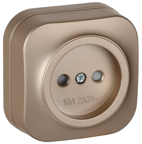 IEK GLORY Розетка 1-местная для открытой установки без заземления с защитными шторками 10А РСш20-2-ХШм шампань матовый  (ERH13-K37M-10)