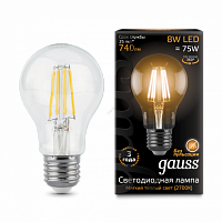 GAUSS Лампа светодиодная LED 8вт,230в,Е27,FILAMENT,теплый  (102802108)