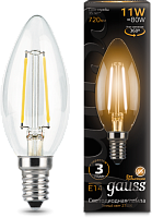 GAUSS Лампа светодиодная LED 11Вт E14 720lm 2700К Filament Свеча  (103801111)