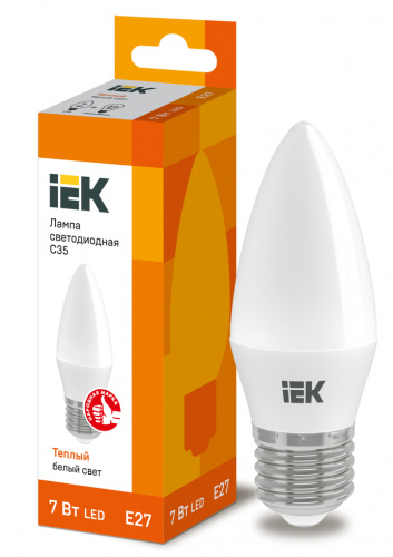 IEK Лампа светодиодная LED 7вт Е27 тепло-белый матовая свеча ECO (LLE-C35-7-230-30-E27)