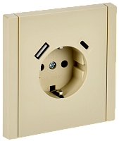 IEK FORTE&PIANO Розетка 1-местная с заземлением с защитными шторками винтовое крепление 16А USB A+C 18Вт FP447 ваниль  (FP-R14-16-U22-018-K10)