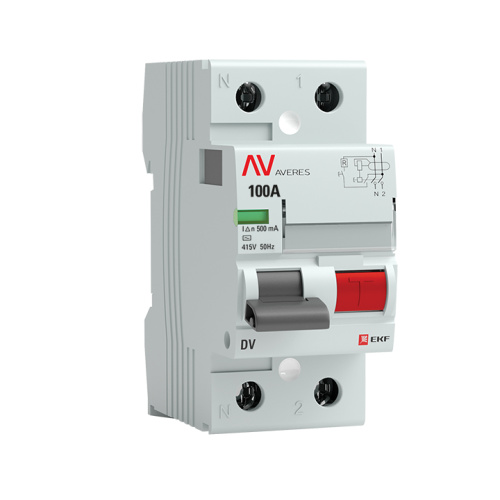 EKF Устройство защитного отключения DV 2P 100А/500мА  (AC) AVERES (rccb-2-100-500-ac-av)