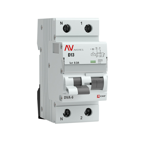 EKF Автомат дифференциальный DVA-6 1P+N 13А  (D) 300мА  (AC) 6кА AVERES (rcbo6-1pn-13D-300-ac-av)
