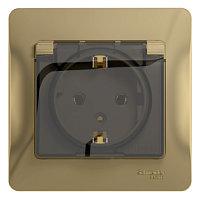 SCHNEIDER ELECTRIC GLOSSA Розетка с заземлением со шторками с крышкой титан в сборе IP20 (GSL000446)