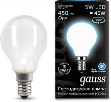 GAUSS Лампа светодиодная LED 5Вт 230в,E14 Filament OPAL белый,шар  (105201205)