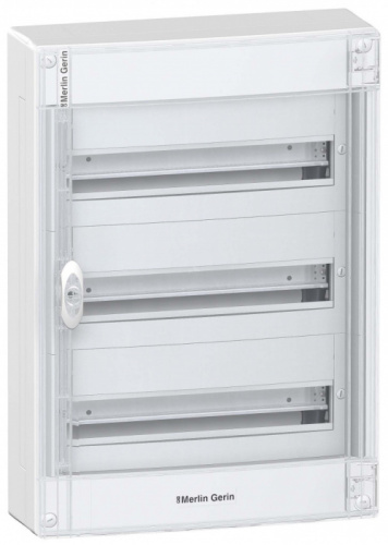 SCHNEIDER ELECTRIC Pragma Щит распределительный навесной ЩРн-72 IP40 пластиковый белый прозрачная дверь (по 24 модуля) (PRA29324)