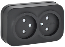 IEK GLORY Розетка 2-местная для открытой установки без заземления с защитными шторками 10А РСш22-2-ХЧм черный матовый  (ERH23-K02M-10)