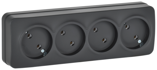 IEK GLORY Розетка 4-местная для открытой установки без заземления без защитных шторок 10А РС24-2-ХЧм черный матовый (ERH40-K02M-10) IEK GLORY Розетка 4-местная для открытой установки без заземления без защитных шторок 10А РС24-2-ХЧм черный матовый (ERH40-K02M-10)