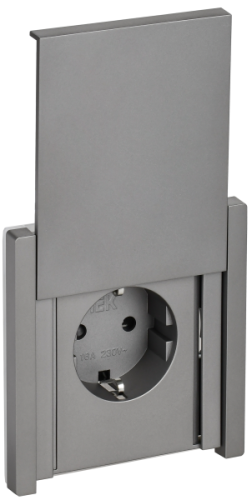 IEK FORTE&PIANO Розетка 1-местная с заземлением с защитными шторками и крышкой безвинтовое крепление 16А IP44 FP519 сталь  (FP-R16-16-1-44-K46)
