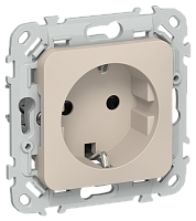 FLITE Розетка с заземлением с защитными шторками безвинтовое крепление 16А  льняной (FI-R14-16-1-K88)