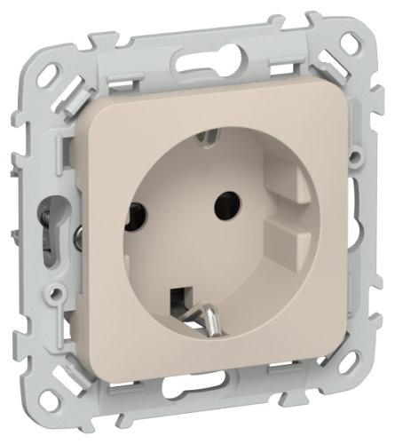 FLITE Розетка с заземлением с защитными шторками безвинтовое крепление 16А  льняной (FI-R14-16-1-K88)