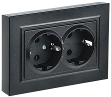 BRITE Розетка двойная с заземлением с защитными шторками 16А в сборе  черный (BR-R24-16-K02-F)