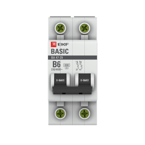 EKF Автоматический выключатель 2P  6А  (B) 4,5кА ВА 47-29  Basic (mcb4729-2-06-B) фото 2
