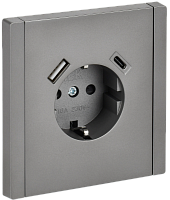 IEK FORTE&PIANO Розетка 1-местная с заземлением с защитными шторками винтовое крепление 16А USB A+C 18Вт FP547 сталь  (FP-R14-16-U22-018-K46)