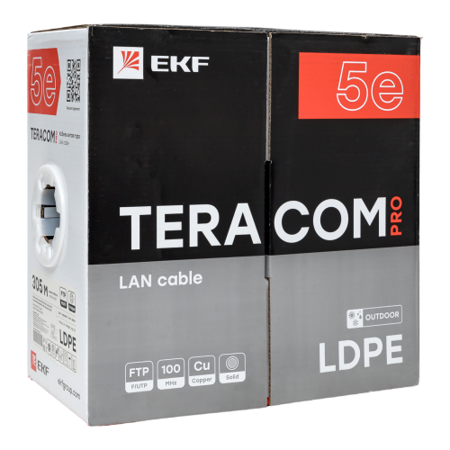EKF Кабель витая пара TERACOM PRO Cat.5E F/UTP 4 пары solid внешний 24AWG оболочка LDPE цвет черный (упак. 305м) (TRP-5EFTP-04PE-BK-OUT3) фото 3