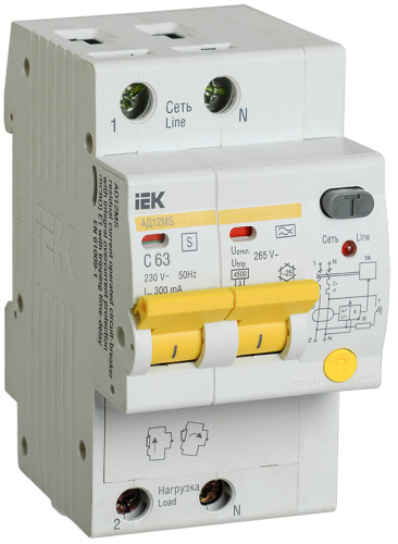 IEK Выключатель автоматический дифференциальный АД12MS 2Р 63А 300мА (MAD123-2-063-C-300)