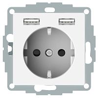 SCHNEIDER ELECTRIC Розетка Schuko MERTEN SM с 2 USB c зарядным устройством 2.4 A белый (MTN2366-0319)