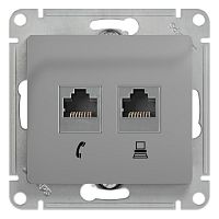 SCHNEIDER ELECTRIC GLOSSA Розетка телефон/компьютер RJ11+RJ45 категория 5е в рамку алюминий (GSL000385)