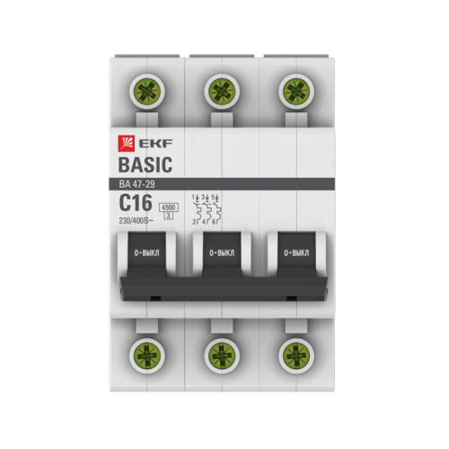 EKF Выключатель автоматический трехполюсный 16А С ВА47-29 4.5кА (mcb4729-3-16C) фото 2 EKF Выключатель автоматический трехполюсный 16А С ВА47-29 4.5кА (mcb4729-3-16C) фото 2
