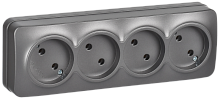 IEK GLORY Розетка 4-местная для открытой установки без заземления без защитных шторок 10А РС24-2-ХСм сталь матовый  (ERH40-K46M-10)