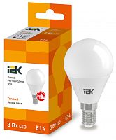 IEK Лампа светодиодная LED 3вт E14 тепло-белый матовый шар ECO (LLE-G45-3-230-30-E14)