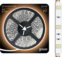 GAUSS Лента светодиодная LED 5050/30-SMD 7.2W 12V DC теплый белый 5м (312000107)